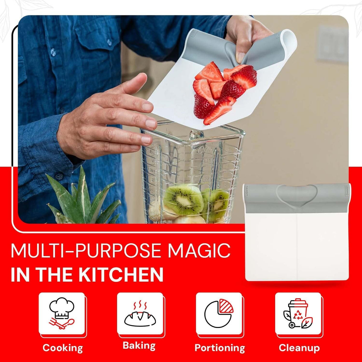 ScooperDuper - Multi-Purpose Folding Food Mover, Bench Scraper, Dough Scraper, Food Scraper Tool, User-Friendly Kitchen Gadget for Cutting Board and Chef’s Knife