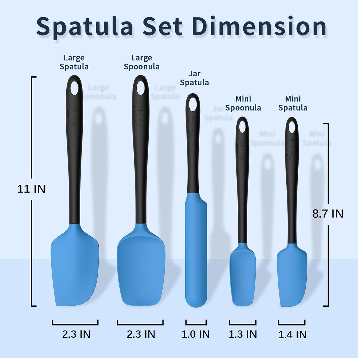 Silicone Spatula Set of 5,High Temperature Resistant, Food Grade Silicone, Dishwasher Safe, for Baking, Cooking (Aqua Green)