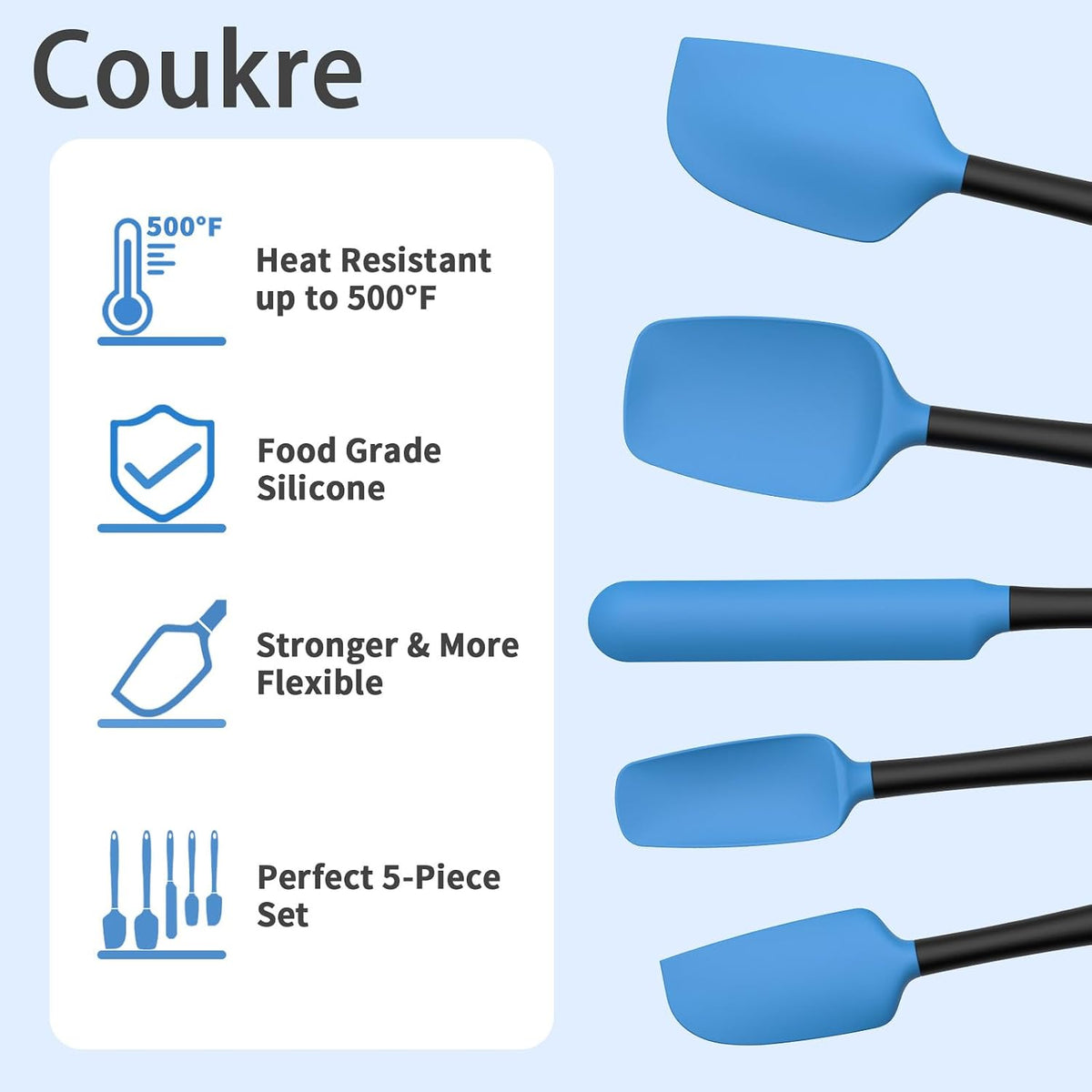 Silicone Spatula Set of 5,High Temperature Resistant, Food Grade Silicone, Dishwasher Safe, for Baking, Cooking (Aqua Green)