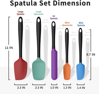Silicone Spatula Set of 5,High Temperature Resistant, Food Grade Silicone, Dishwasher Safe, for Baking, Cooking (Aqua Green)
