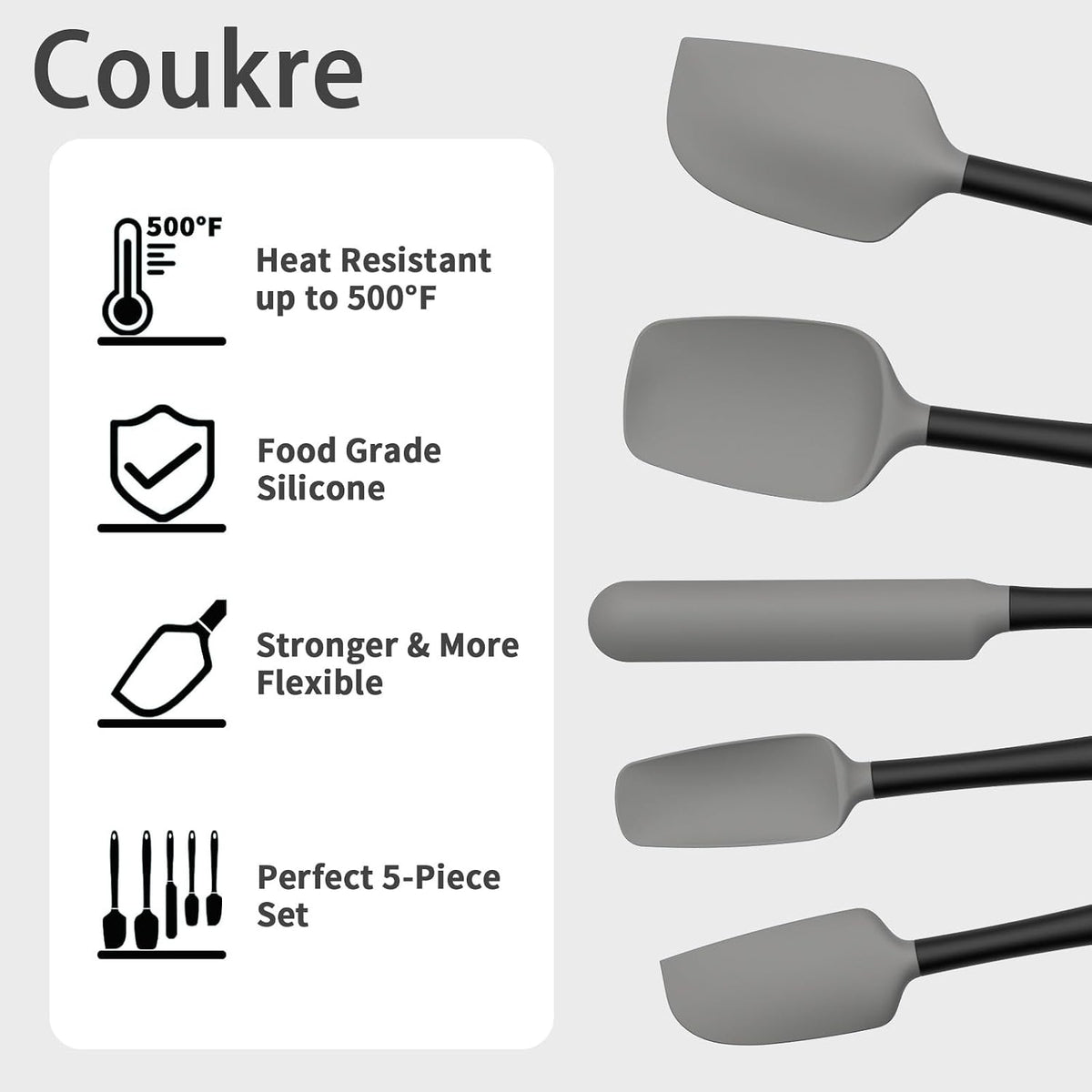 Silicone Spatula Set of 5,High Temperature Resistant, Food Grade Silicone, Dishwasher Safe, for Baking, Cooking (Aqua Green)