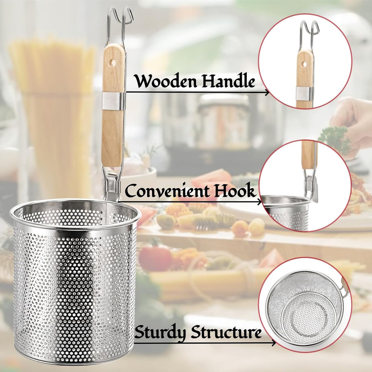 ZAVOOS 4 Pack Stainless Steel Pasta Strainer, 4.5''D x 6''H