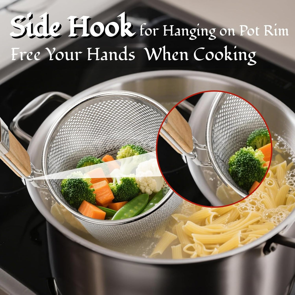 ZAVOOS 4 Pack Stainless Steel Pasta Strainer, 4.5''D x 6''H