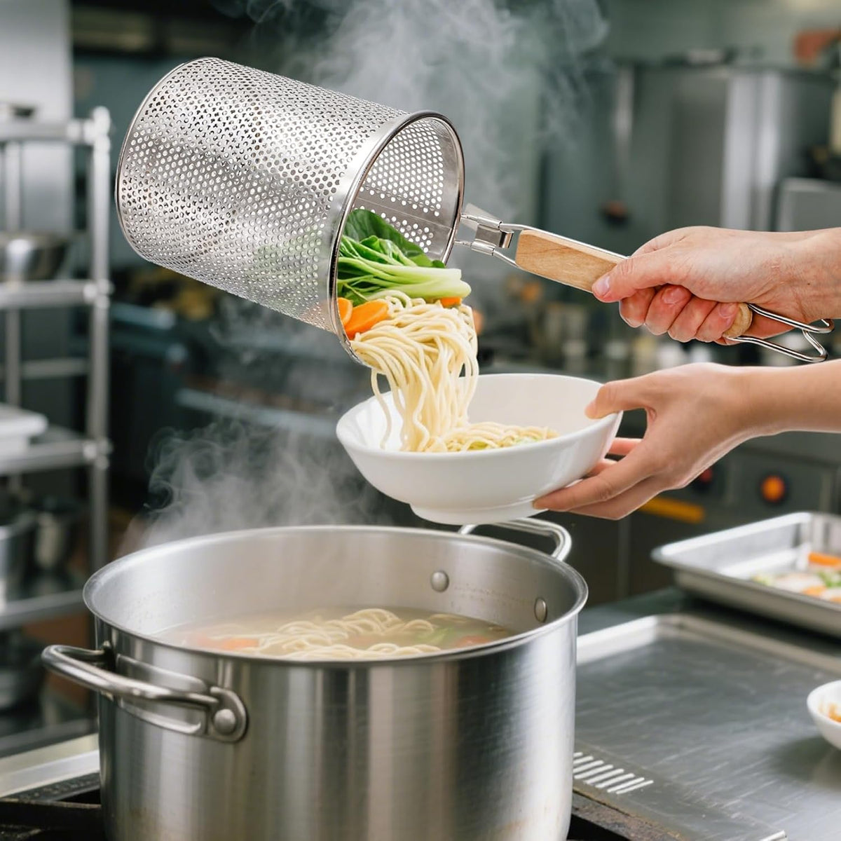 ZAVOOS 4 Pack Stainless Steel Pasta Strainer, 4.5''D x 6''H