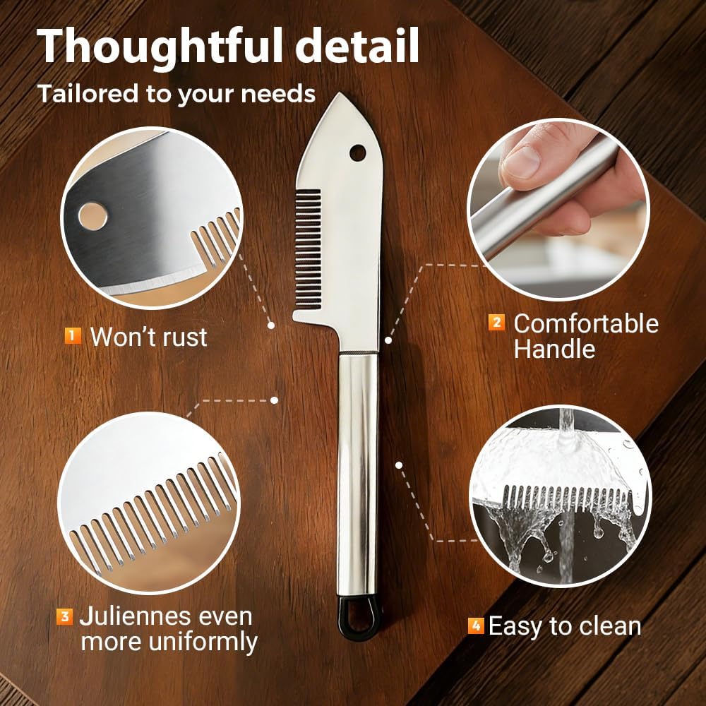 Stainless Steel Multi-Purpose Julienne Peeler, 2026 Upgraded Precision Julienne Blade, Vegetable Julienne Slicer Handheld, With Comfortable Handle and Hanging Hole for Fruit, Potatoes, Carrot (1)