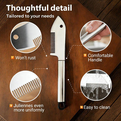 Stainless Steel Multi-Purpose Julienne Peeler, 2026 Upgraded Precision Julienne Blade, Vegetable Julienne Slicer Handheld, With Comfortable Handle and Hanging Hole for Fruit, Potatoes, Carrot (1)