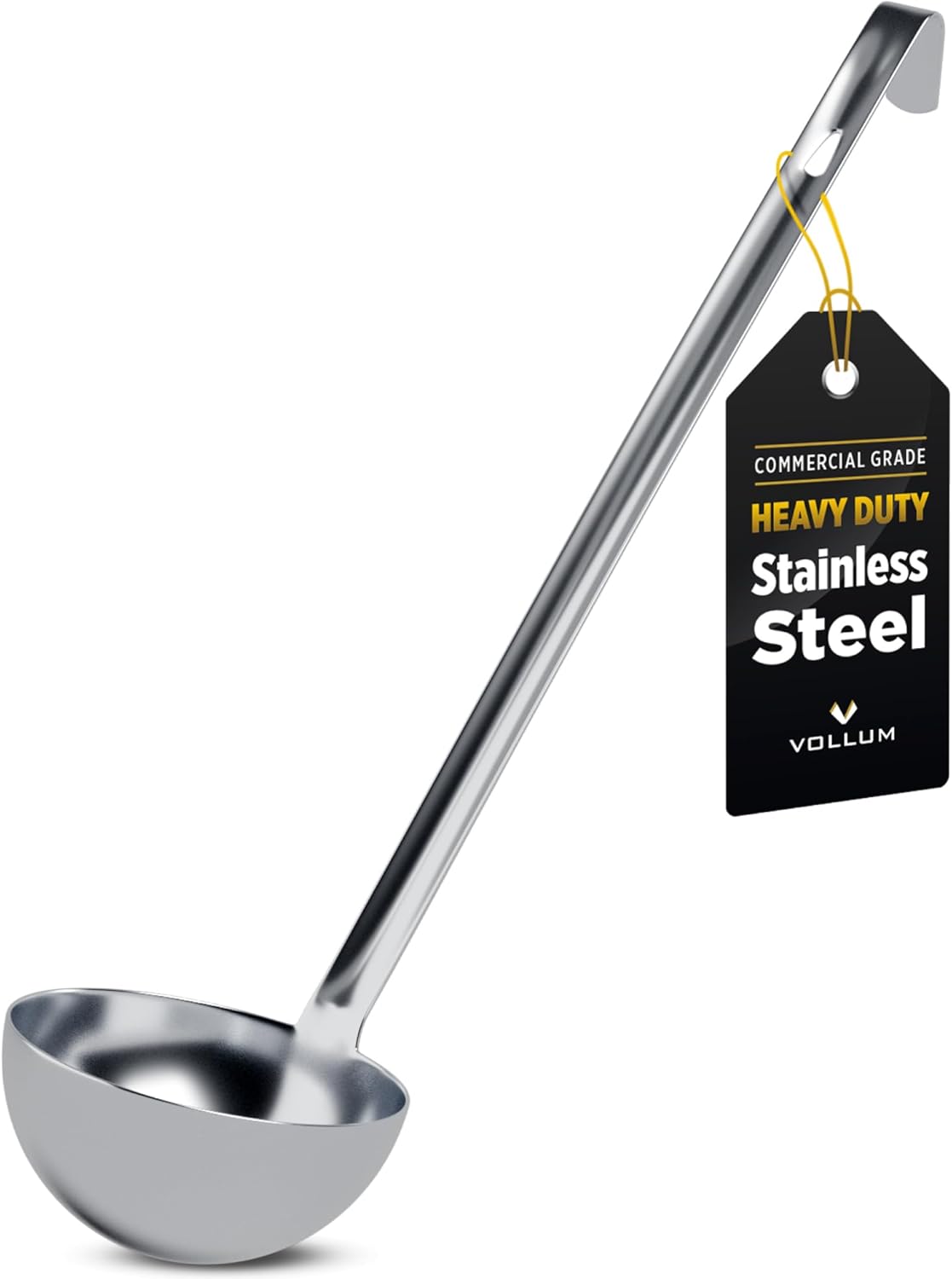 Stainless Steel Ladle Heavy Duty Commercial 8 Oz | One-piece construction with a 3.9-inch bowl diameter and 15.1-inch handle for professional kitchen durability.