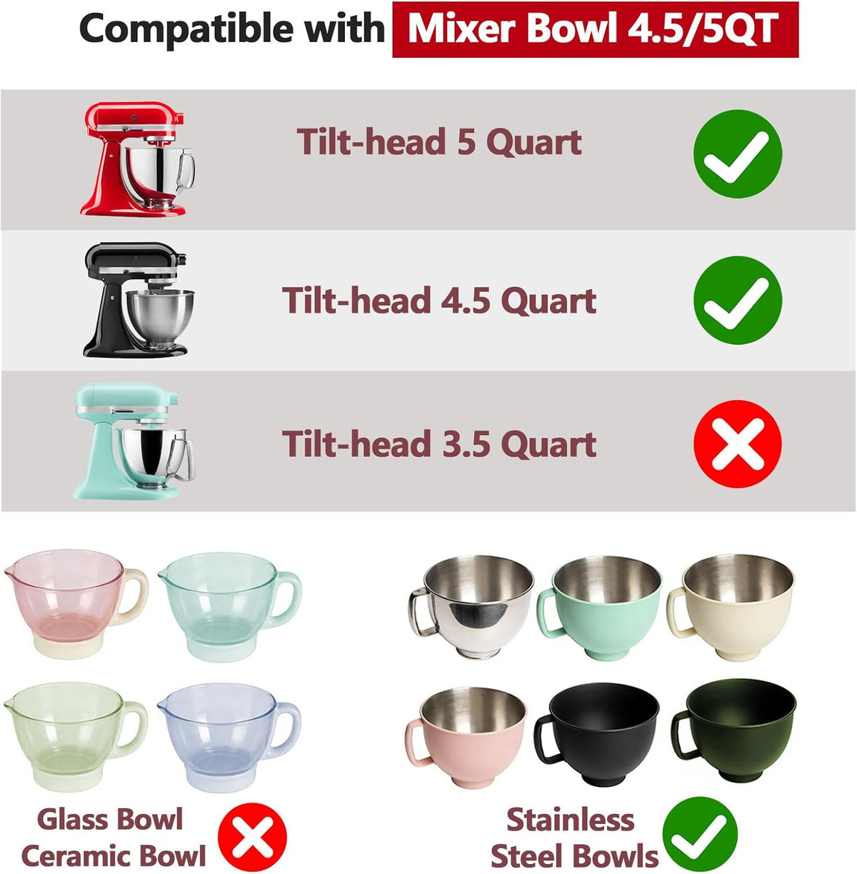 Silicone Bowl Liner for KitchenAid Mixer 4.5/5QT, Collapsible Mixing Bowl Insert with Airtight Lid, Food Grade Silicone KitchenAid Stand Mixer Bowl Liner, Heat Resistant, Dishwasher Safe, 1 Pack (Red)