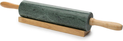 Fox Run Polished Marble Rolling Pin with Wooden Cradle, 10-Inch Barrel, White