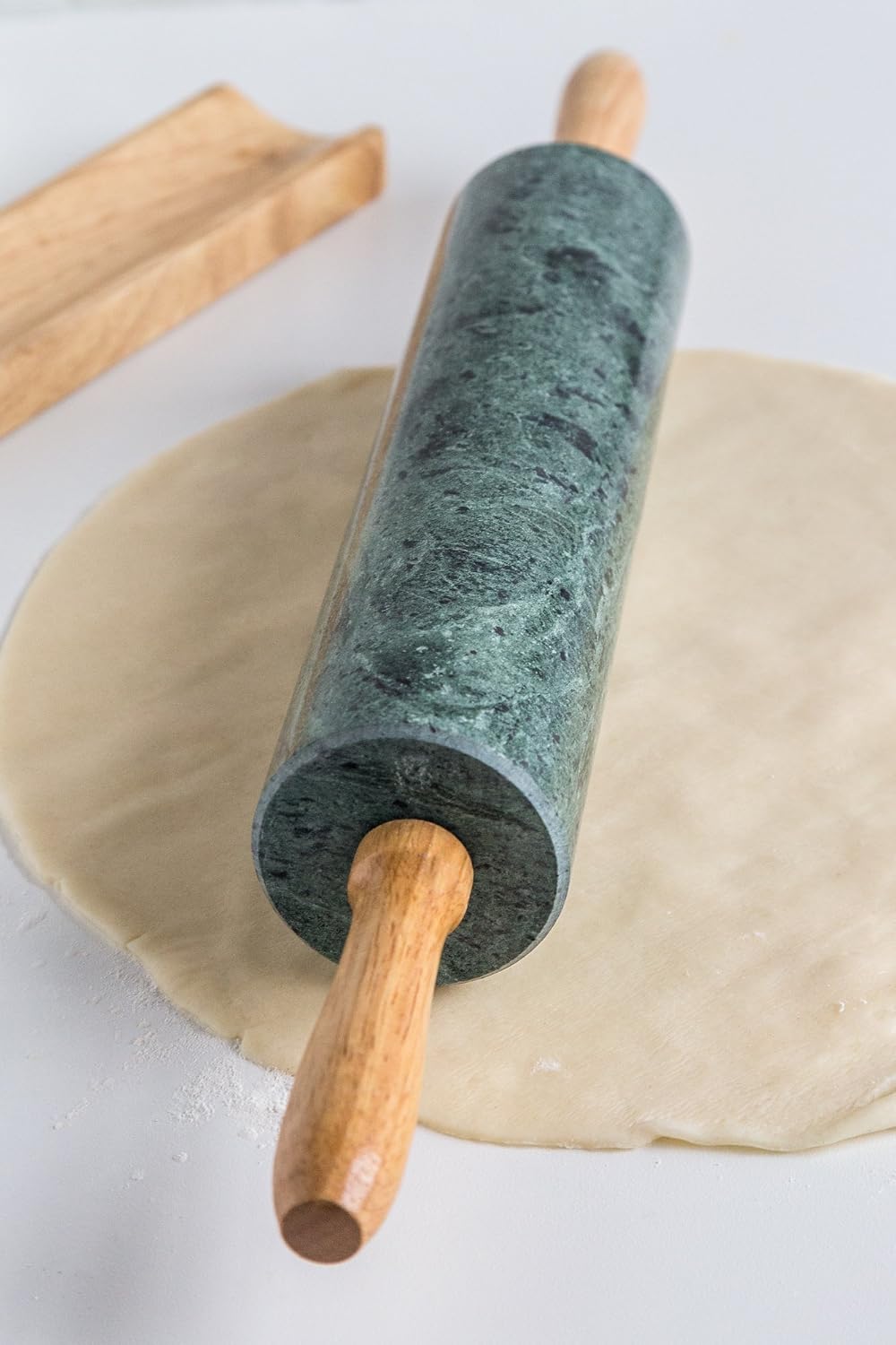 Fox Run Polished Marble Rolling Pin with Wooden Cradle, 10-Inch Barrel, White
