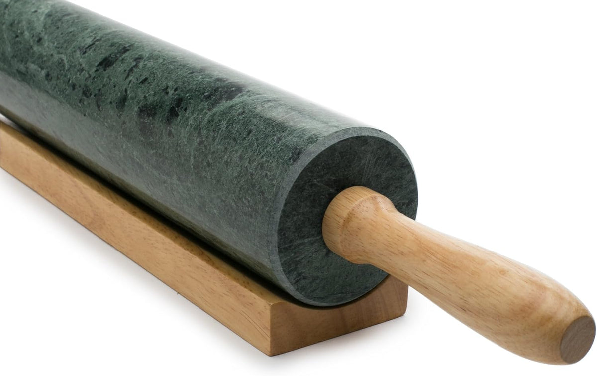 Fox Run Polished Marble Rolling Pin with Wooden Cradle, 10-Inch Barrel, White