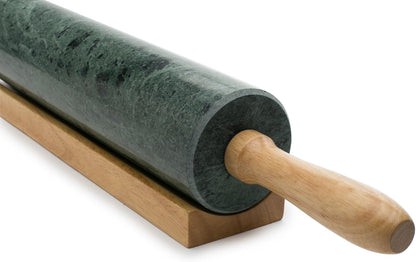 Fox Run Polished Marble Rolling Pin with Wooden Cradle, 10-Inch Barrel, White
