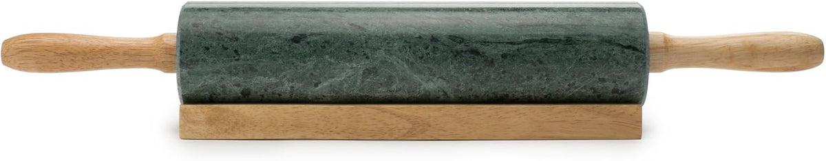Fox Run Polished Marble Rolling Pin with Wooden Cradle, 10-Inch Barrel, White