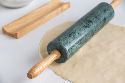 Fox Run Polished Marble Rolling Pin with Wooden Cradle, 10-Inch Barrel, White