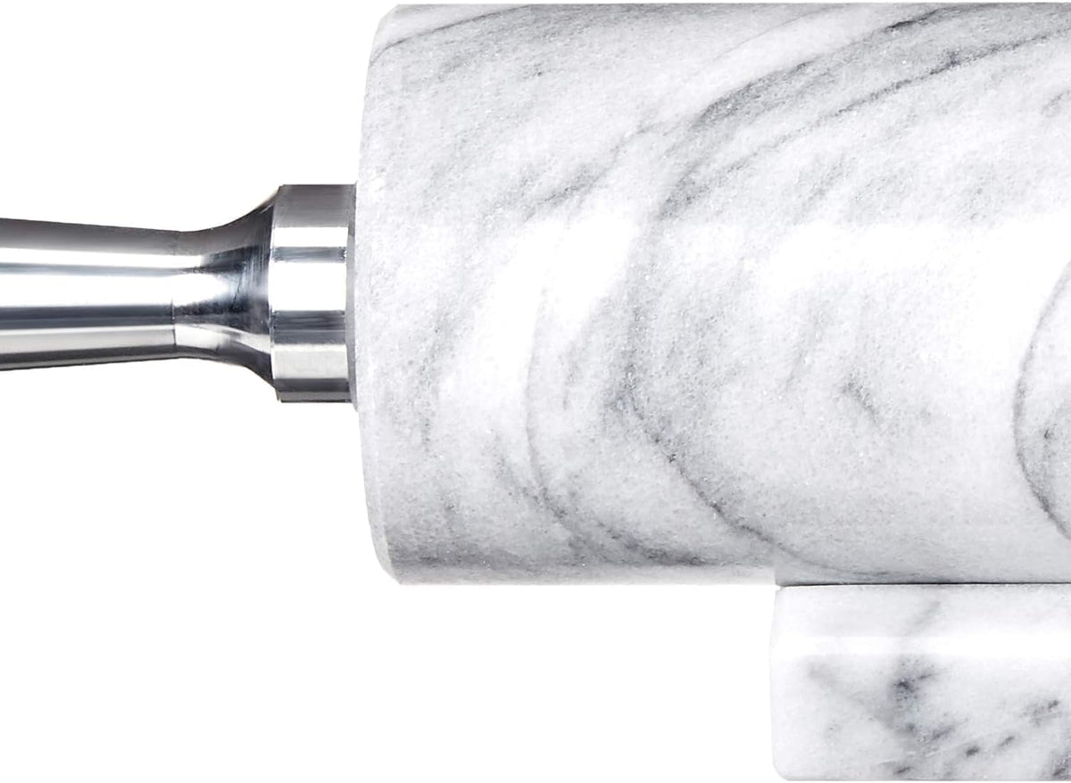 Fox Run Polished Marble Rolling Pin with Wooden Cradle, 10-Inch Barrel, White