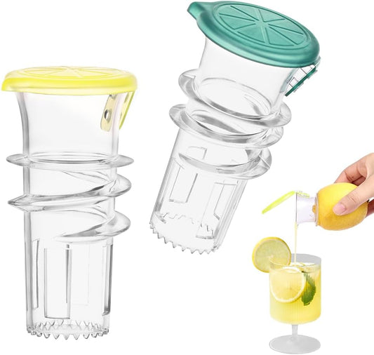 Manual Lemon Squeezer, 2PCS Plastic Lime Juicer Squeezer with Lid, Handheld Portable Orange Citrus Press, Easy to Clean Lemon Juicer in Home Kitchen Bar for Cocktails Tea Drinks Salad Seafood