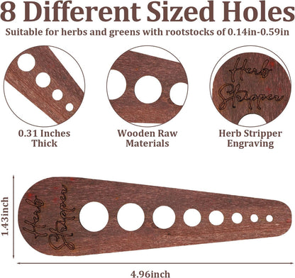 Herb Stripper Tool, Wooden Herb Stripper Vegetable Leaf Remover 8 Different Aperture Designs Wood Stripping Strippers Suitable for Herbs, Parsley, Coriander, Thyme, Rosemary (Brown)