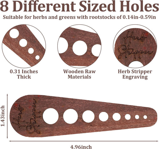 Herb Stripper Tool, Wooden Herb Stripper Vegetable Leaf Remover 8 Different Aperture Designs Wood Stripping Strippers Suitable for Herbs, Parsley, Coriander, Thyme, Rosemary (Brown)