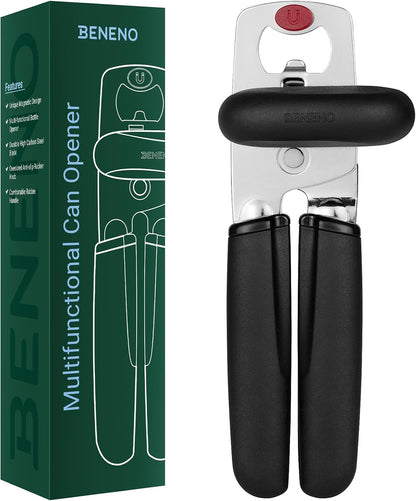 Heavy Duty Magnetic Manual Can Opener and Bottle Opener, Black