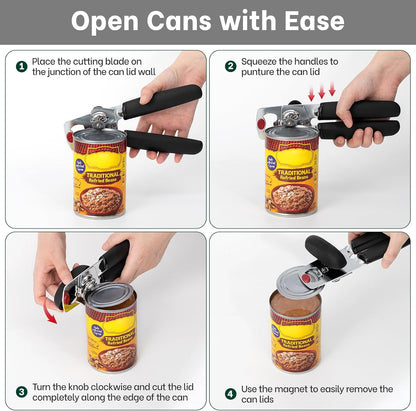 Heavy Duty Magnetic Manual Can Opener and Bottle Opener, Black