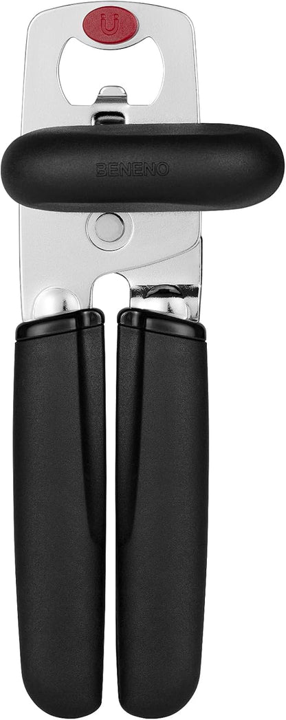 Heavy Duty Magnetic Manual Can Opener and Bottle Opener, Black