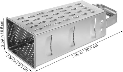 CALLARON Cheese Grater - Stainless Steel Vegetable Grater, 4 Side Ktichen Box Graters with Handle, Multifunction Cutter Slicer for Cheese, Potato, Fruit, Vegetable 3.5 x 7.9 inch