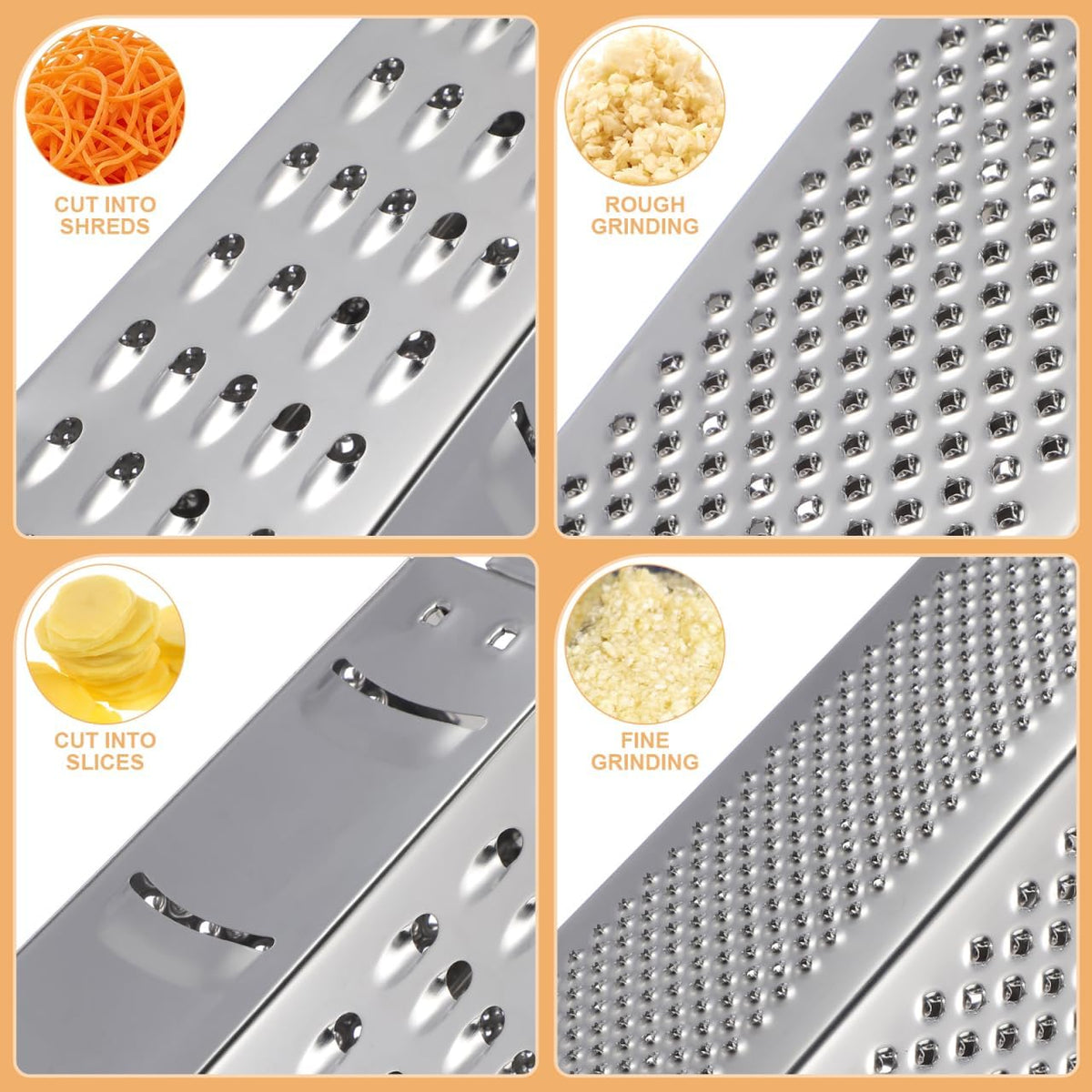 CALLARON Cheese Grater - Stainless Steel Vegetable Grater, 4 Side Ktichen Box Graters with Handle, Multifunction Cutter Slicer for Cheese, Potato, Fruit, Vegetable 3.5 x 7.9 inch
