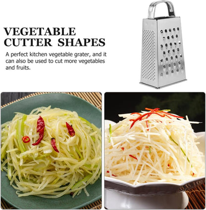CALLARON Cheese Grater - Stainless Steel Vegetable Grater, 4 Side Ktichen Box Graters with Handle, Multifunction Cutter Slicer for Cheese, Potato, Fruit, Vegetable 3.5 x 7.9 inch