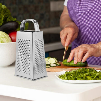 CALLARON Cheese Grater - Stainless Steel Vegetable Grater, 4 Side Ktichen Box Graters with Handle, Multifunction Cutter Slicer for Cheese, Potato, Fruit, Vegetable 3.5 x 7.9 inch