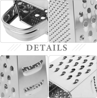CALLARON Cheese Grater - Stainless Steel Vegetable Grater, 4 Side Ktichen Box Graters with Handle, Multifunction Cutter Slicer for Cheese, Potato, Fruit, Vegetable 3.5 x 7.9 inch