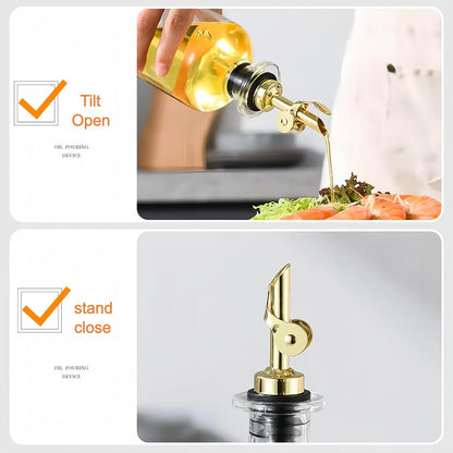 Olive Oil Dispenser,11.8oz Oil Bottle with Bamboo Tray | Set of 2 | Set of 2, Bamboo Tray Included, Labels Included, With Pourer, Oil & Soy Sauce Cruet Set