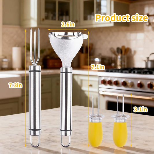 Corn Peeler for Corn on The Cob, New Long Handle Stainless Steel Corn Stripper Tool, Best Corn Cutter Tool for Home Kitchen, 4 Pack Corn Cob Peeler Stripper, Restaurant & Outdoor Dining