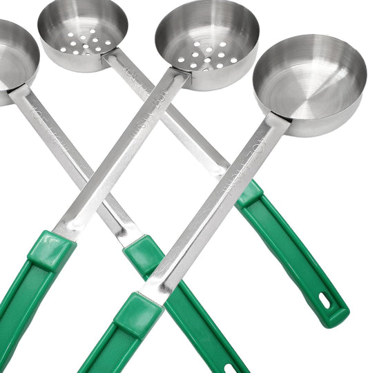 4PCS 4 oz Portion Control Serving Spoons, Green | Measuring Ladle Scoops, Slotted and Unslotted, Proportion Manage Scoops for Weight Loss/Kitchen