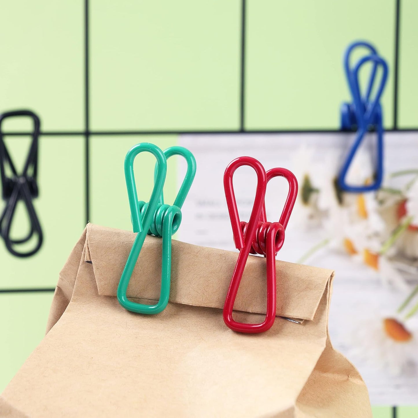 16 Pack Chip Clips, Utility PVC-Coated Colorful Steel Clip for Sealing Food | 2 Inch Small Metal Chip Clips for Food Package, Chips Bag, Clothes Hanging, Paperwork Clamp