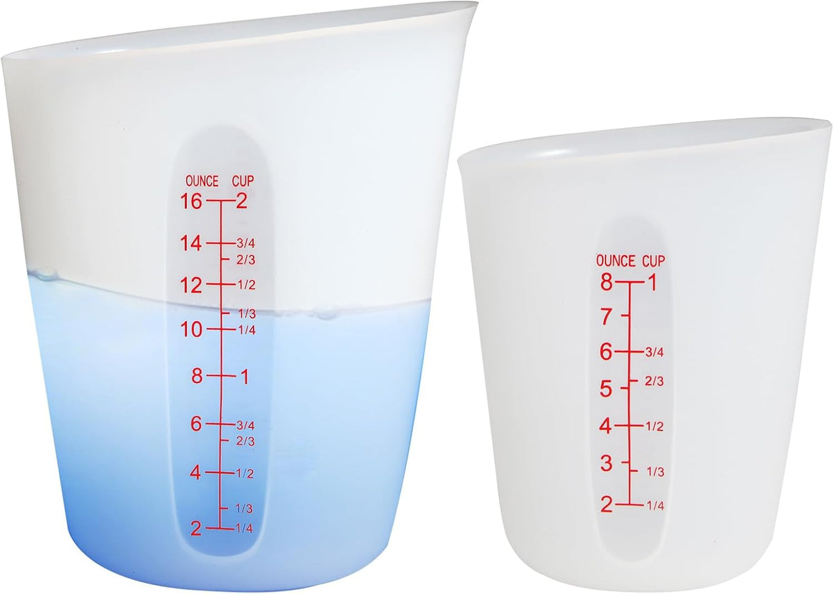 Silicone Measuring Cups (2 Cup + 1 Cup) Flexible Measure Melting Cups for Epoxy Resin Butter, Chocolate Squeeze Pour Baking Cup Dishwasher Safe BPA Free 500/250 ML with Marking Cup/Ounce