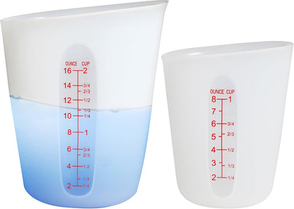 Silicone Measuring Cups (2 Cup + 1 Cup) Flexible Measure Melting Cups for Epoxy Resin Butter, Chocolate Squeeze Pour Baking Cup Dishwasher Safe BPA Free 500/250 ML with Marking Cup/Ounce