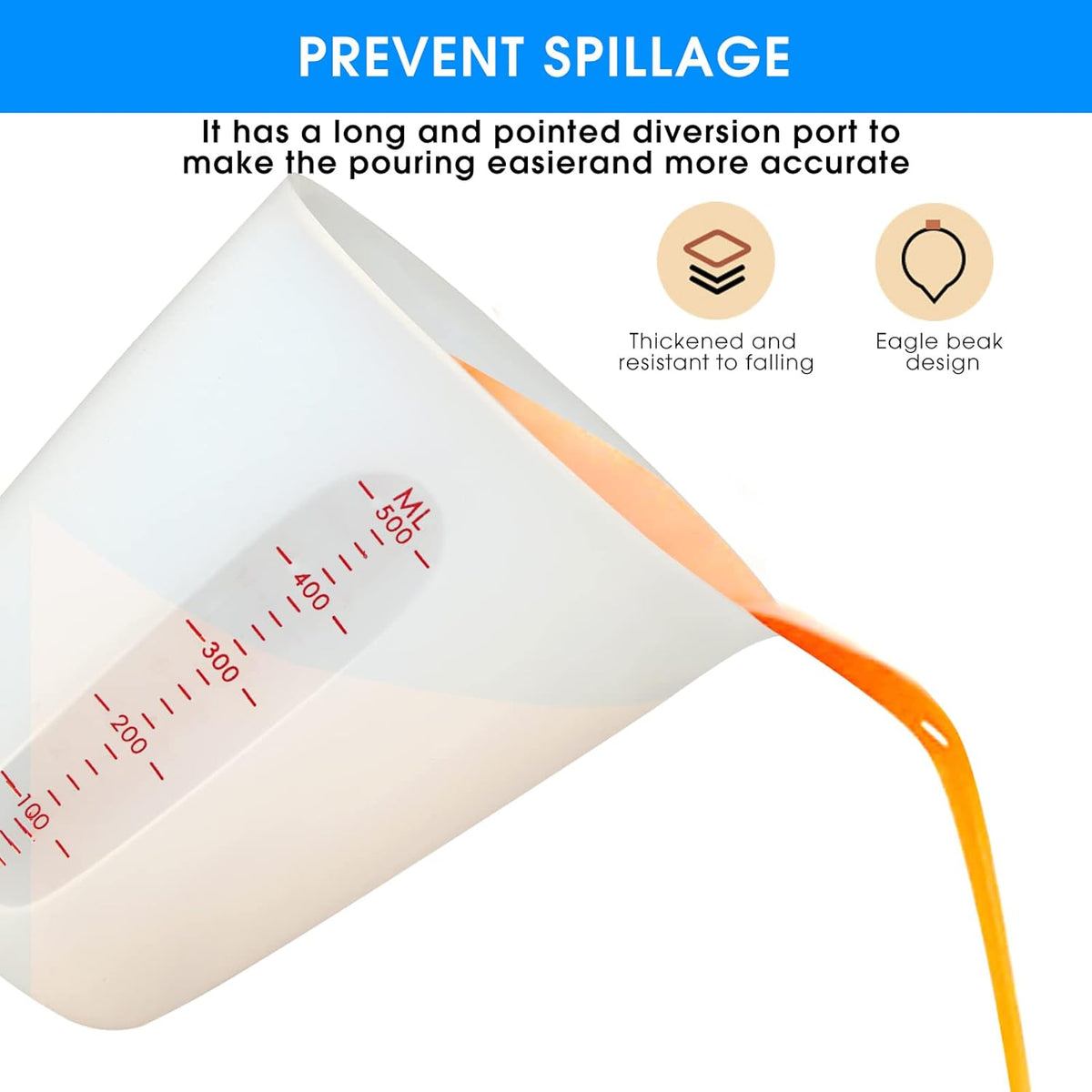 Silicone Measuring Cups (2 Cup + 1 Cup) Flexible Measure Melting Cups for Epoxy Resin Butter, Chocolate Squeeze Pour Baking Cup Dishwasher Safe BPA Free 500/250 ML with Marking Cup/Ounce