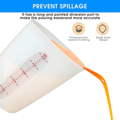 Silicone Measuring Cups (2 Cup + 1 Cup) Flexible Measure Melting Cups for Epoxy Resin Butter, Chocolate Squeeze Pour Baking Cup Dishwasher Safe BPA Free 500/250 ML with Marking Cup/Ounce