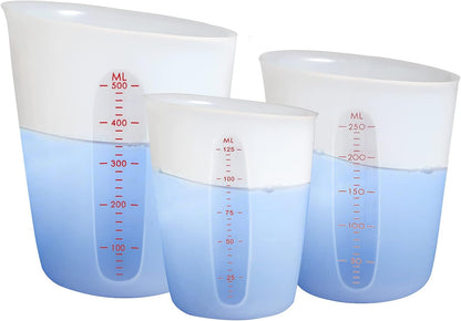 Silicone Measuring Cups (2 Cup + 1 Cup) Flexible Measure Melting Cups for Epoxy Resin Butter, Chocolate Squeeze Pour Baking Cup Dishwasher Safe BPA Free 500/250 ML with Marking Cup/Ounce