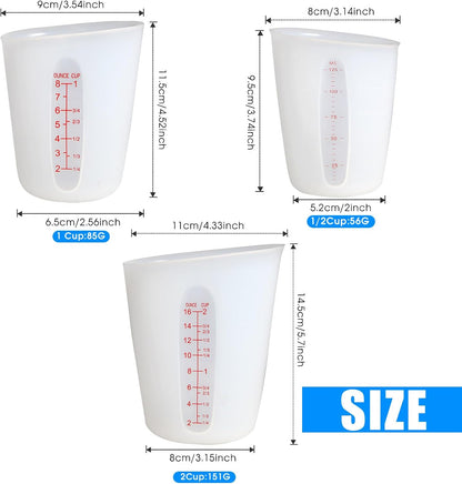 Silicone Measuring Cups (2 Cup + 1 Cup) Flexible Measure Melting Cups for Epoxy Resin Butter, Chocolate Squeeze Pour Baking Cup Dishwasher Safe BPA Free 500/250 ML with Marking Cup/Ounce