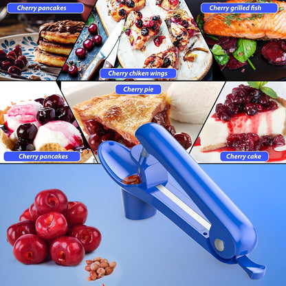 Cherry Pitter - Stainless Steel Cherries Corer Pitter Tool with Hand-held Push Design, Save Time & Space for Making Cherry Jam with Lock Design(Blue)