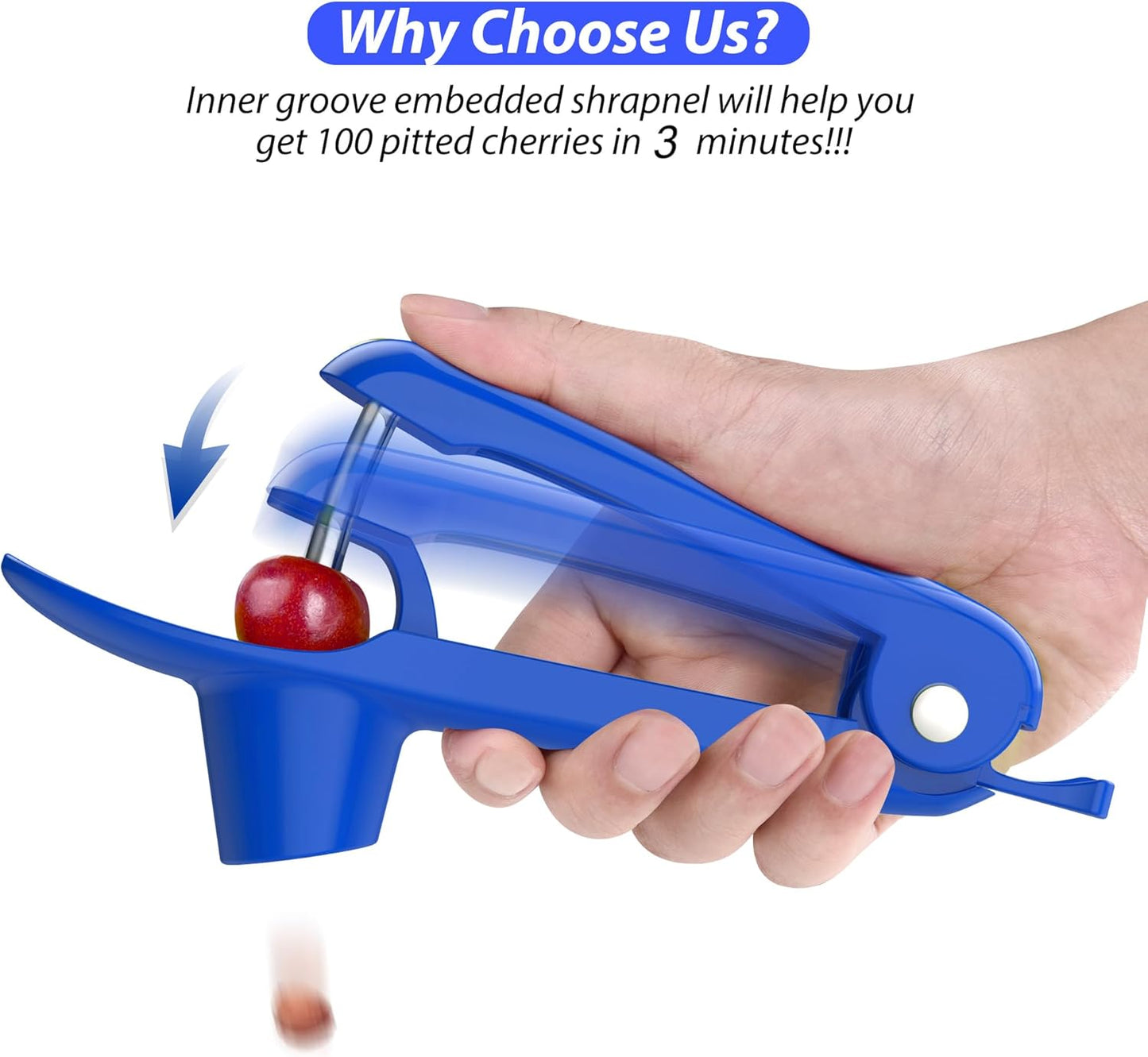 Cherry Pitter - Stainless Steel Cherries Corer Pitter Tool with Hand-held Push Design, Save Time & Space for Making Cherry Jam with Lock Design(Blue)