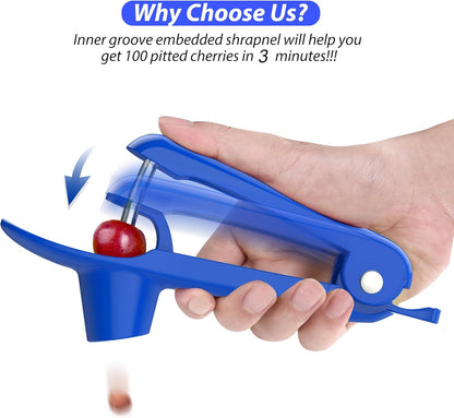 Cherry Pitter - Stainless Steel Cherries Corer Pitter Tool with Hand-held Push Design, Save Time & Space for Making Cherry Jam with Lock Design(Blue)