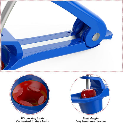 Cherry Pitter - Stainless Steel Cherries Corer Pitter Tool with Hand-held Push Design, Save Time & Space for Making Cherry Jam with Lock Design(Blue)