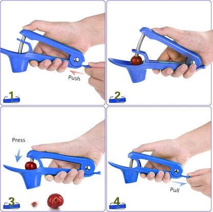 Cherry Pitter - Stainless Steel Cherries Corer Pitter Tool with Hand-held Push Design, Save Time & Space for Making Cherry Jam with Lock Design(Blue)