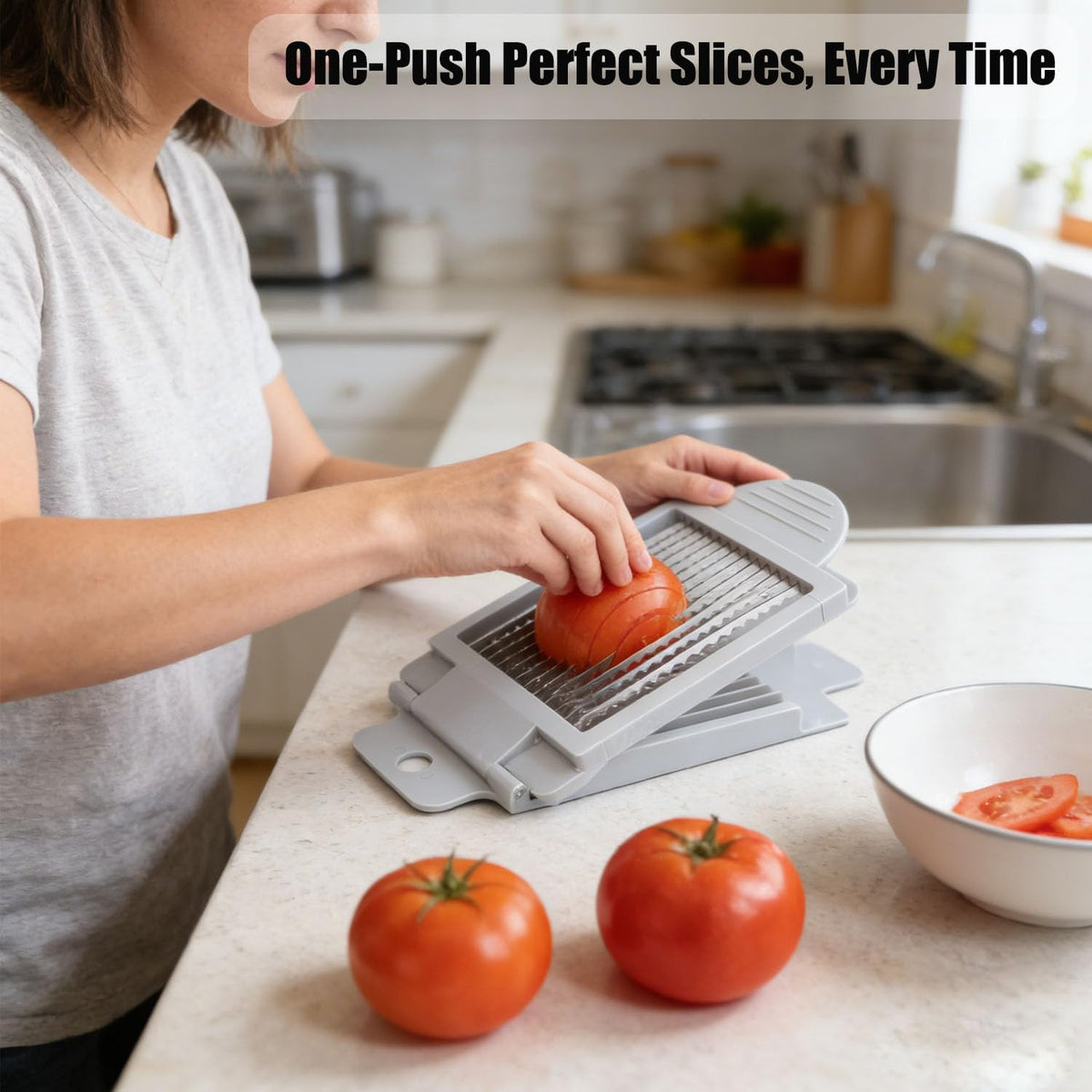 Tomato Slicer, Stainless steel tomato slicer, Vegetable Slicer | 15 Sharp Blades Tomato Slicer Tool, Easy Grip Handle Lightnweight Kitchen Tool, Time-Saving Tomato Cutter