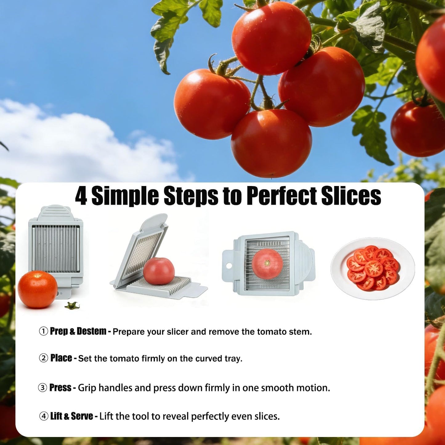Tomato Slicer, Stainless steel tomato slicer, Vegetable Slicer | 15 Sharp Blades Tomato Slicer Tool, Easy Grip Handle Lightnweight Kitchen Tool, Time-Saving Tomato Cutter