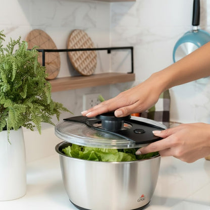 Pump Salad Spinner with Stainless Steel Bowl 6L Large Capacity Manual Spinner, Durable BPA-Free Design for Fast Drying Lettuce, Vegetables & Fruits