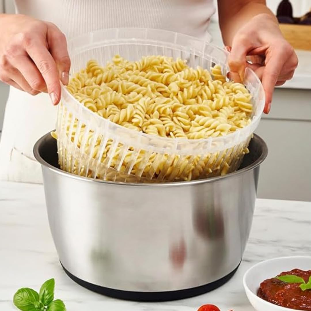 Pump Salad Spinner with Stainless Steel Bowl 6L Large Capacity Manual Spinner, Durable BPA-Free Design for Fast Drying Lettuce, Vegetables & Fruits
