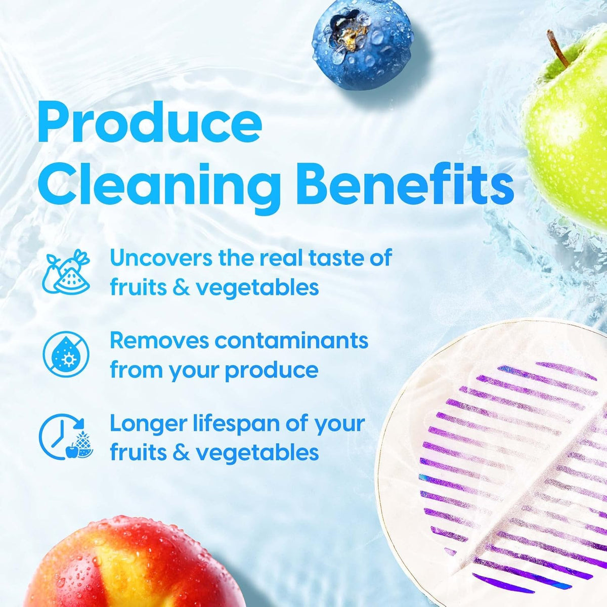 Fruit and Vegetable Washing Machine, 1-Year Warranty, Fruit Cleaner Device That Cleans Fresh Produce in Water, Waterproof Fruit and Vegetable Cleaner, Fruit and Veggie Purifier
